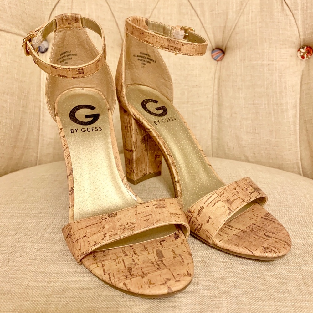 G by Guess Cork Ankle Strap Heels